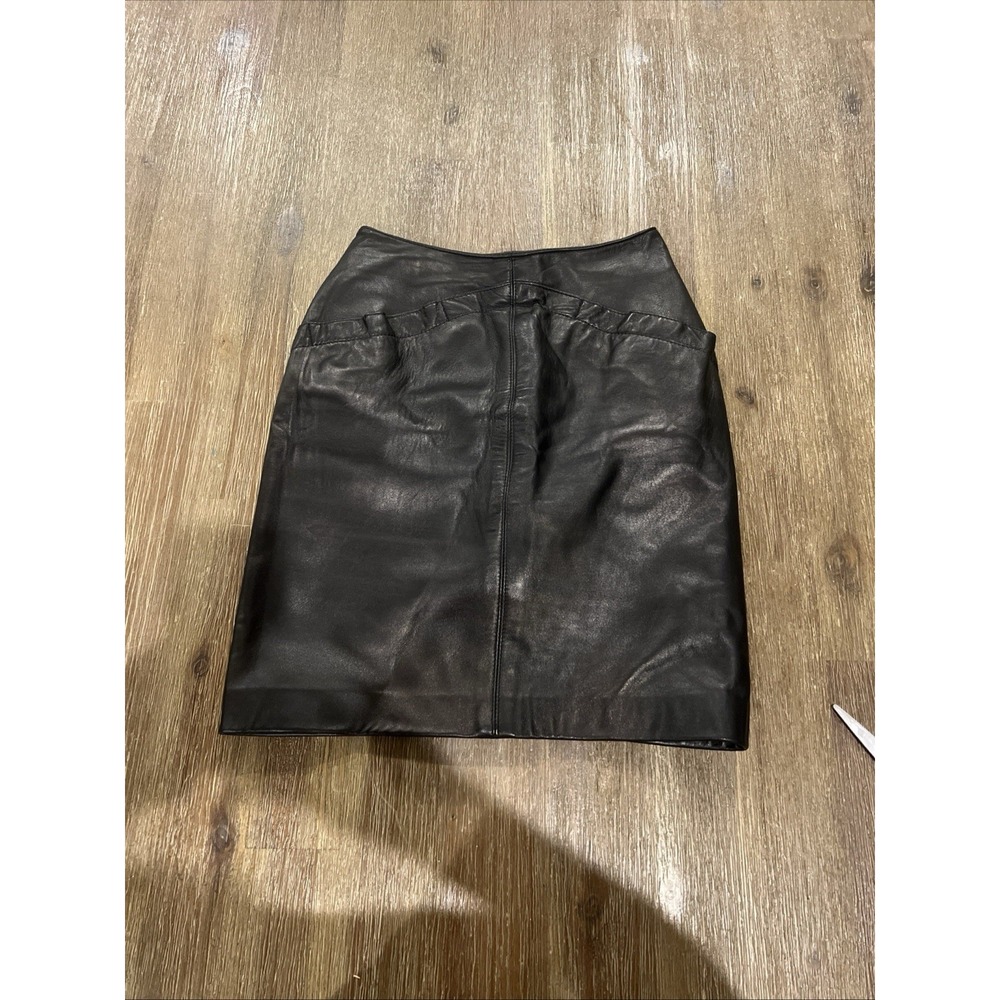 VINTAGE 70s / 80s Maglia Black LEATHER Midi Skirt, Y2K Fully Lined, Sz. P2 Punk